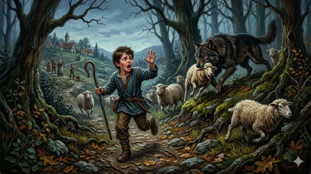 escena del cuento Pedro y el lobo