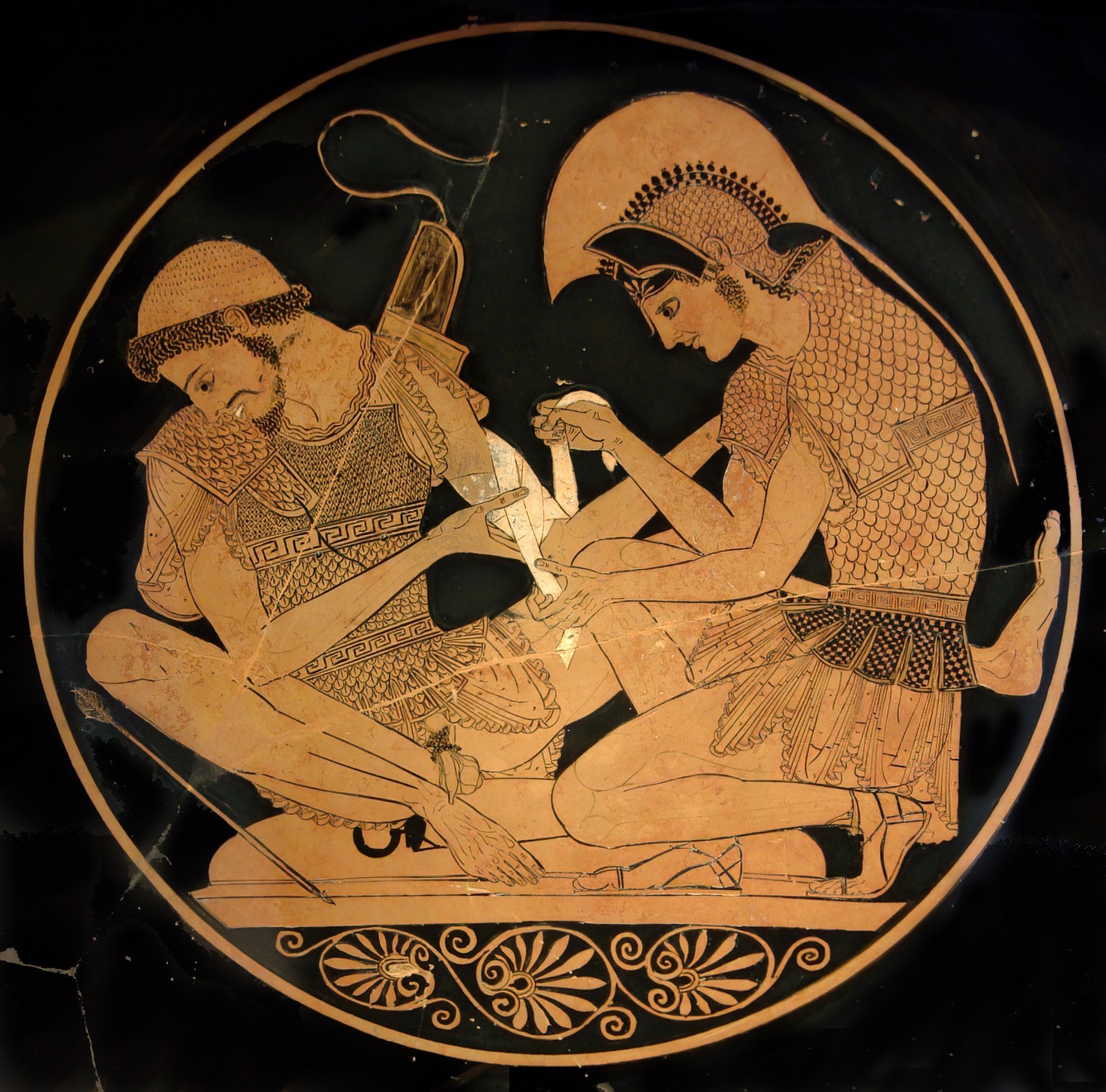 Aquiles venda el brazo herido de Patroclo